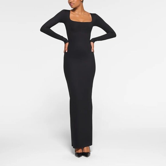 SKIMS Body Shaping Slimming Maxi Slip Dress Built-in Shapewear Black Sz XS NEW - Picture 1 of 8